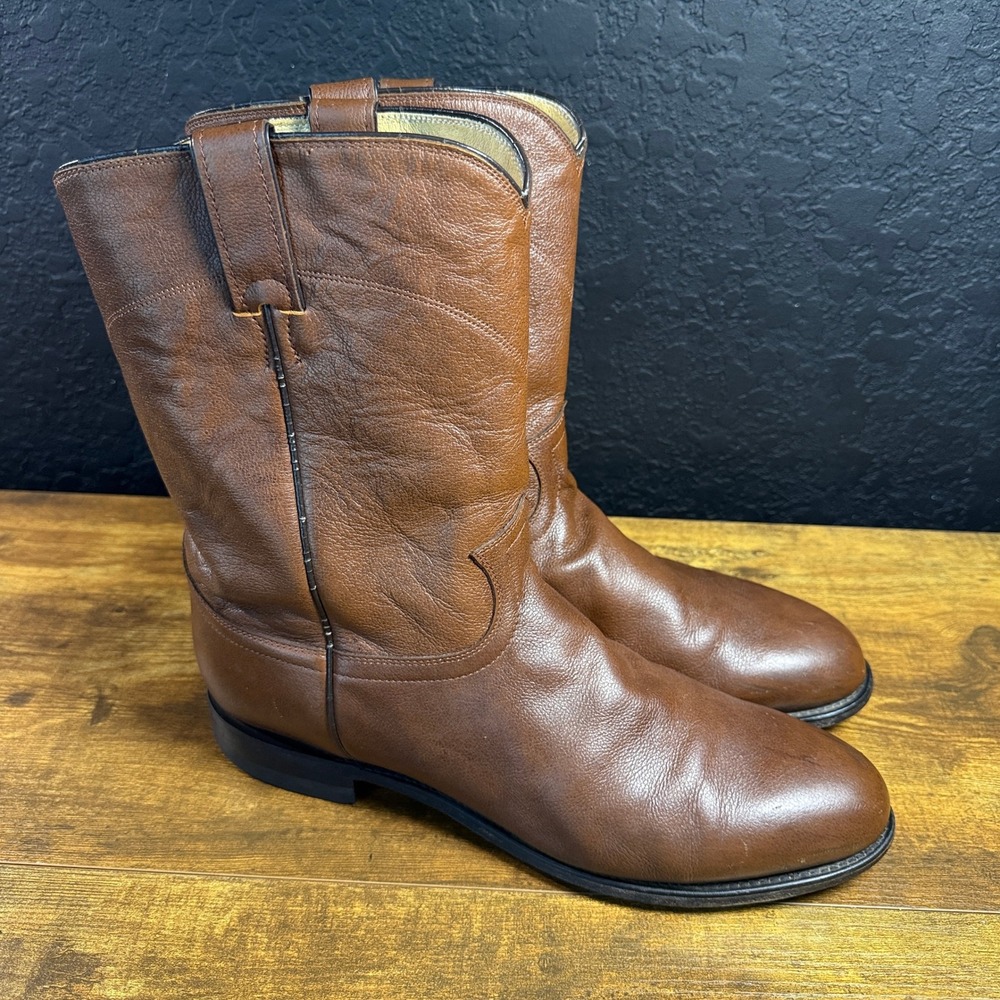 Justin 3714 Brown Leather Roper Western Cowboy Boots Mens 13 D